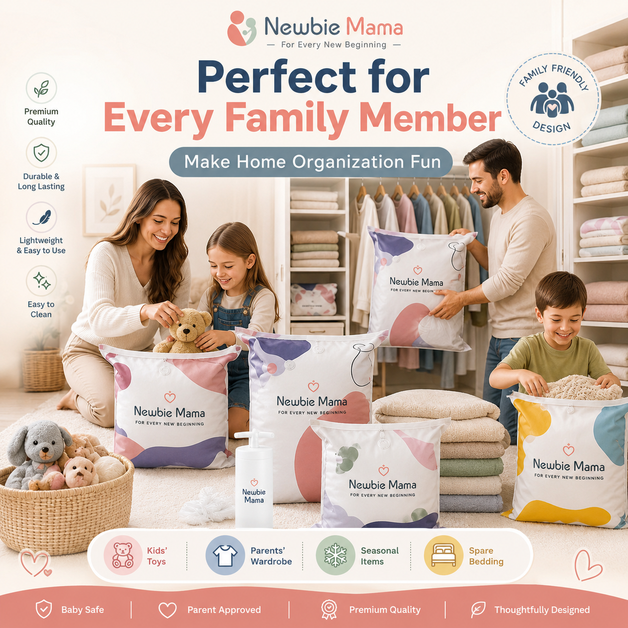 Newbie Mama Storage Bags - Family Organization Made Easy (Pack of 5)