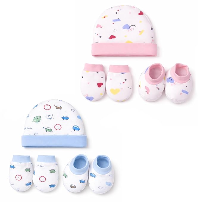 Baby Cotton Gloves, Cap & Mittens Combo Set