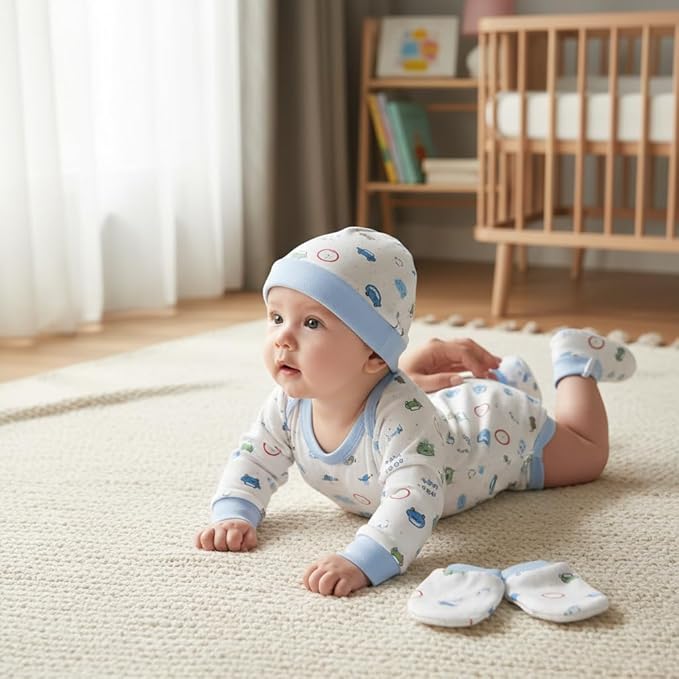 Baby Cotton Gloves, Cap & Mittens Combo Set