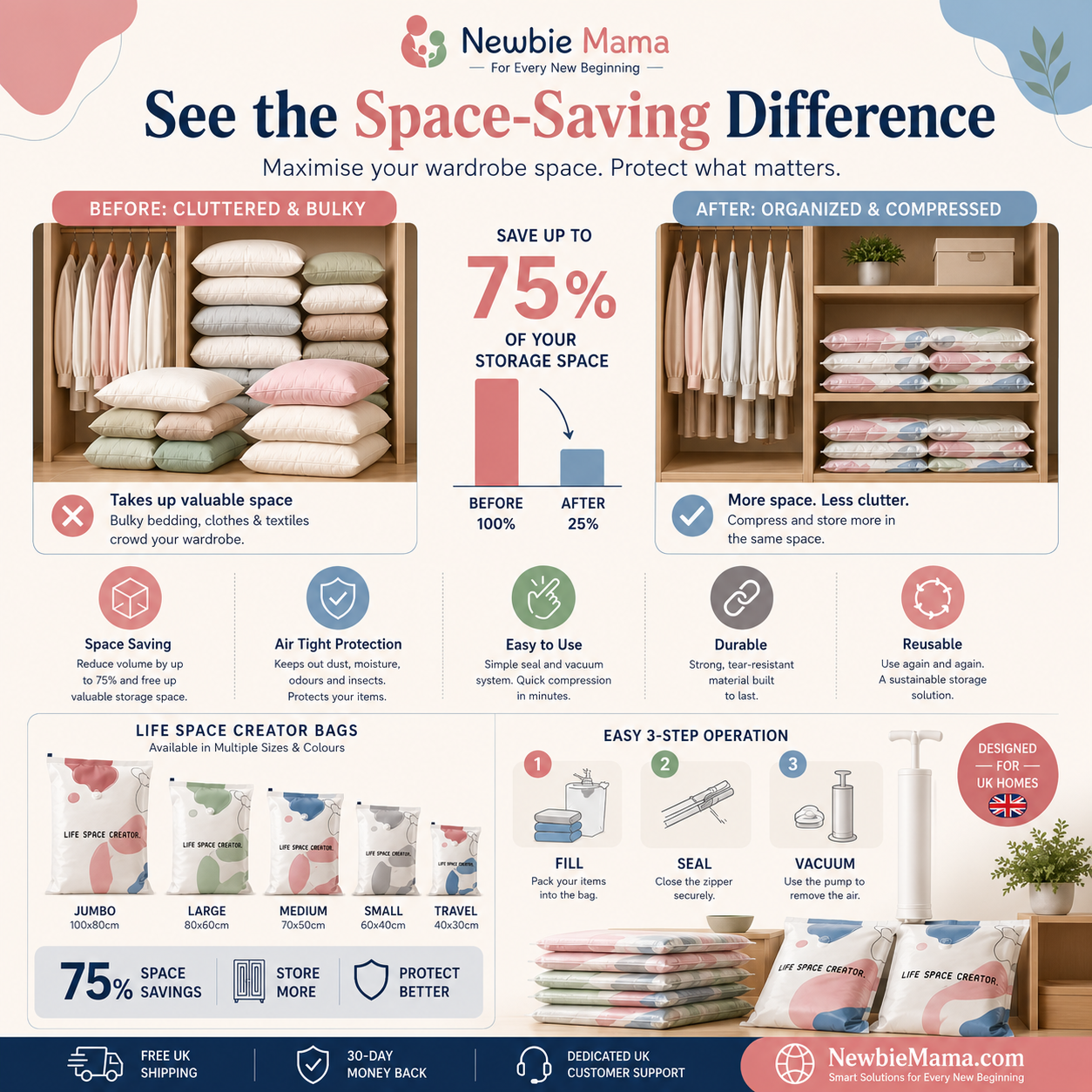 Newbie Mama Storage Bags - Family Organization Made Easy (Pack of 5)
